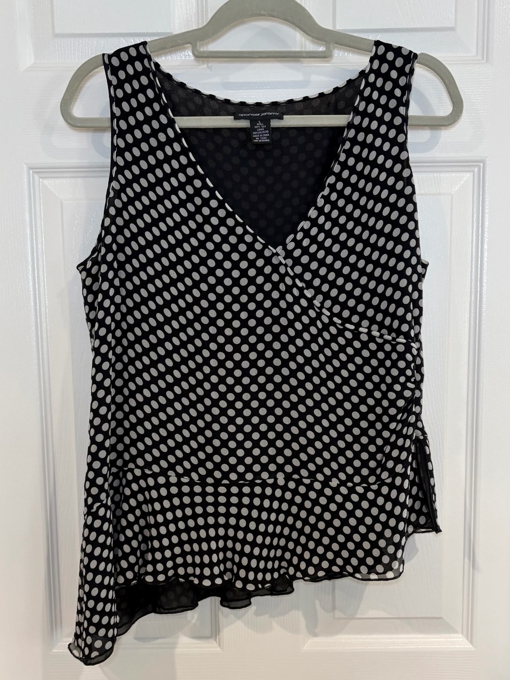 Spenser Jeremy Silk Black White Polka Dot Sleeveless Camisole Blouse Women L
